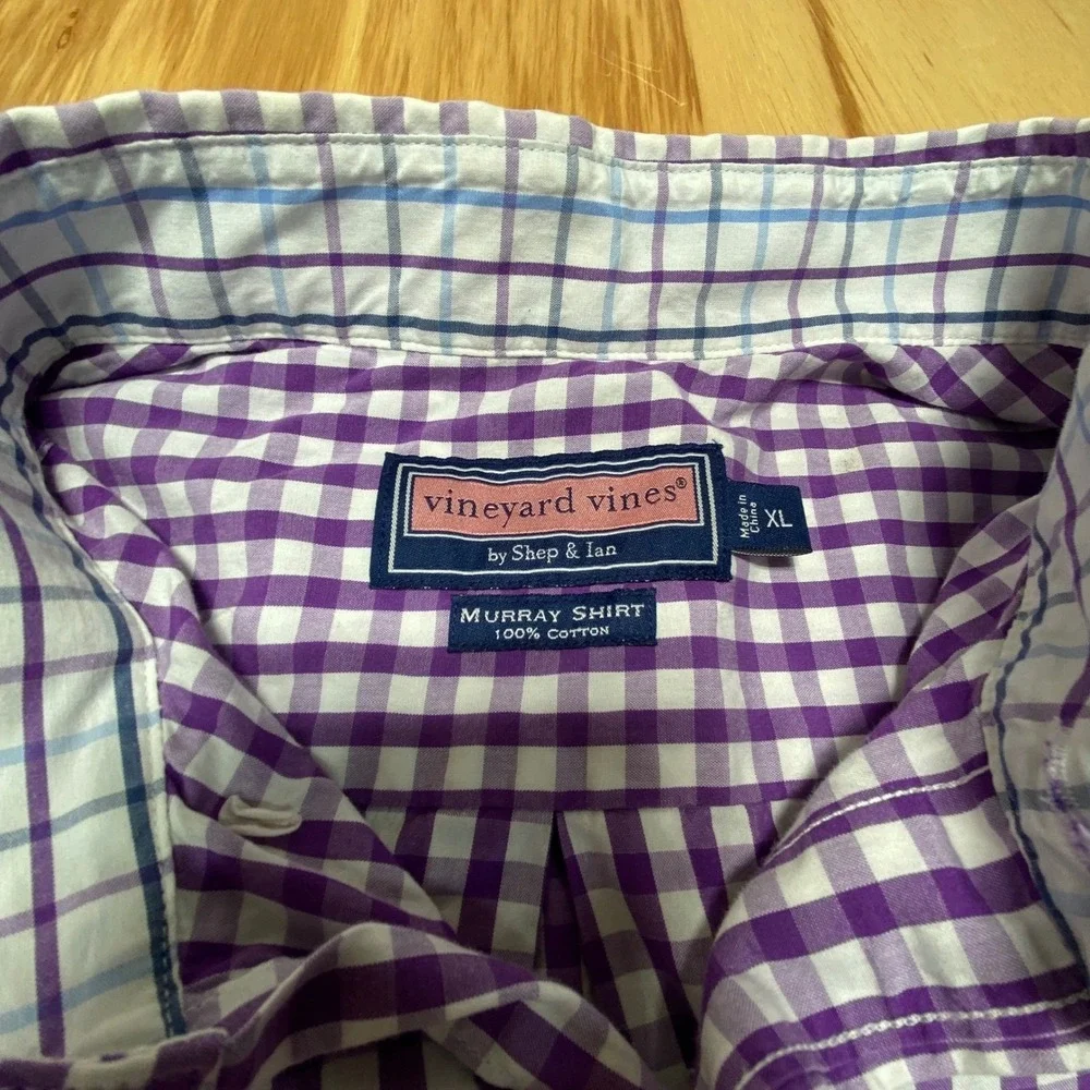Vineyard Vines Murray Shirt Mens XL Purple White‎ Check Long Sleeve Button Up